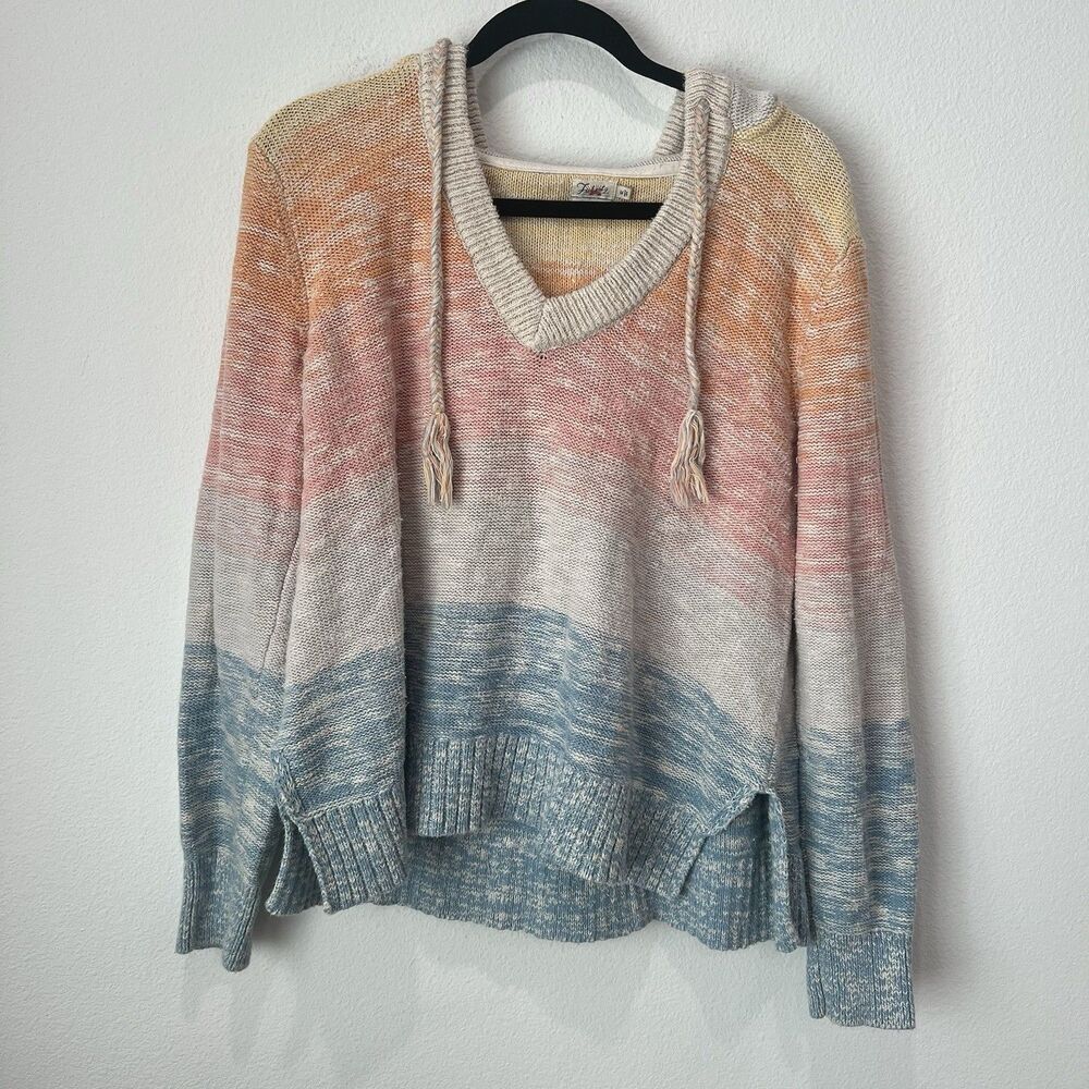 Faherty Brand Organic Cotton Sunset Ombre Stripe Knit Hoodie Sweater Womens M